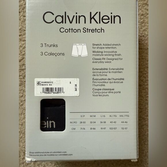 Calvin Klein Men's Cotton Stretch Underwear Classic Fit Black Size S 3 pack - Picture 2 of 3